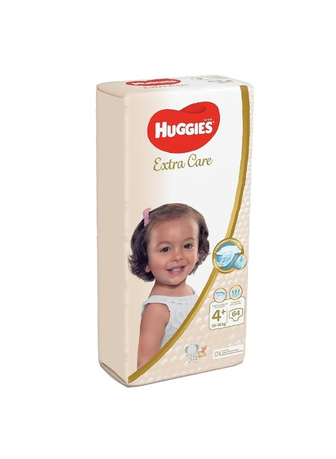 HUGGIES Extra Care Baby Diapers, Size 4+, 10-16Kg, Pack of 64’s