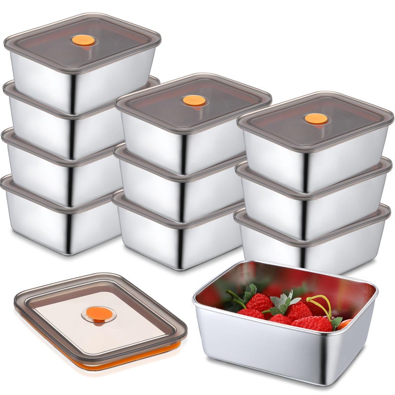Layhit 10 Set Stainless Steel Food Containers with Lids Metal Marinating Snack Containers Box for Lunch, Leftovers, Dishwasher & Freezer Safe (18 oz) - Image 1