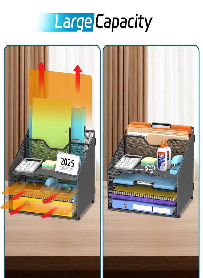 ReePlan Desk File Organizer, Desk Organizers & Accessories with 4 Trays and 2 Vertical Upright Sections, for Student & Teacher, Office, School, Home Black - Image 5