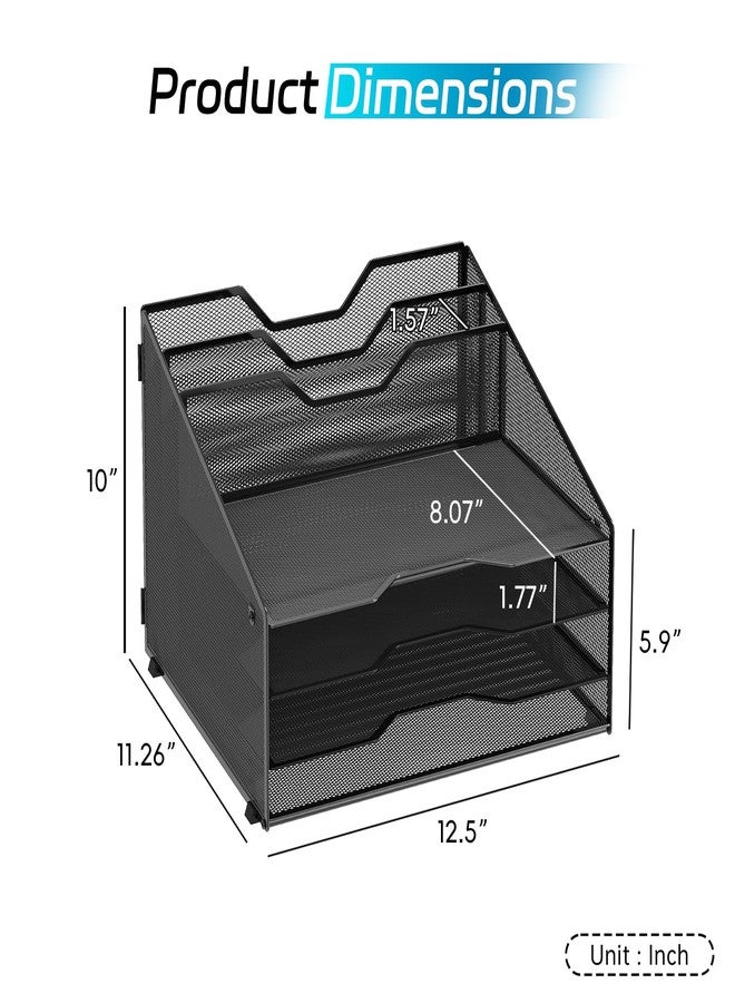ReePlan Desk File Organizer, Desk Organizers & Accessories with 4 Trays and 2 Vertical Upright Sections, for Student & Teacher, Office, School, Home Black - Image 2