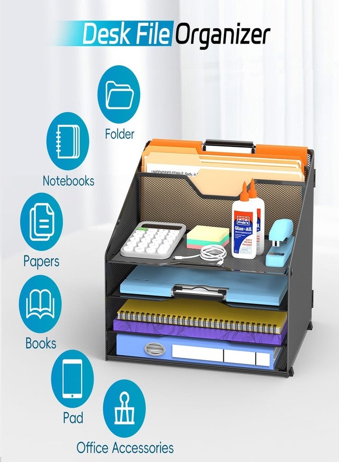 ReePlan Desk File Organizer, Desk Organizers & Accessories with 4 Trays and 2 Vertical Upright Sections, for Student & Teacher, Office, School, Home Black - Image 3