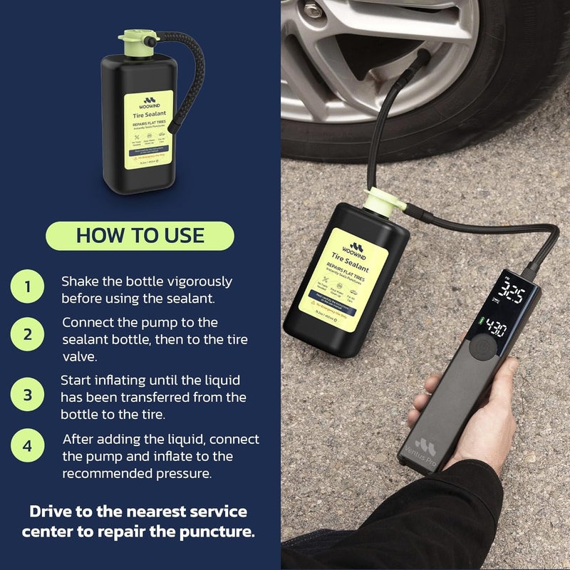 Tire Sealant Instant Flat Tire Repair Kit (15.22 أونصة) – يصلح الثقوب حتى 0.236 بوصة للسيارات والشاحنات وسيارات الدفع الرباعي – آمن لأنظمة مراقبة ضغط الإطارات، لجميع الأحوال الجوية، يعمل مع معظم أجهزة التضخيم، قيادة لمسافة 125 ميلاً - Image 4