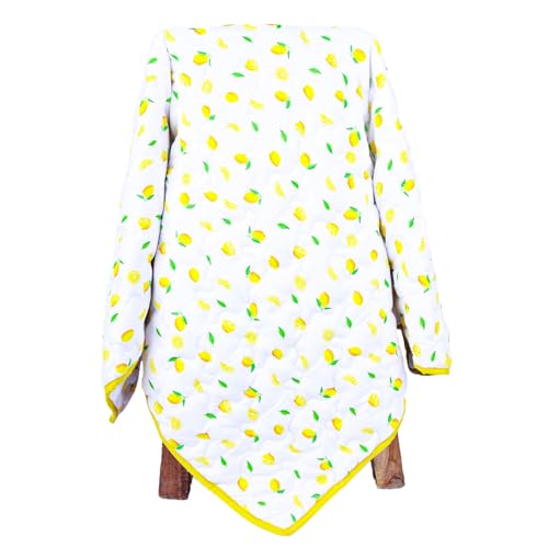 MOM'S HOME Organic Cotton All Season Baby Quilt | Light Weight | Soft | Perfect for Light Winters | 100x120 cm | 0-3 Year | Lemon | Reversible - Image 1