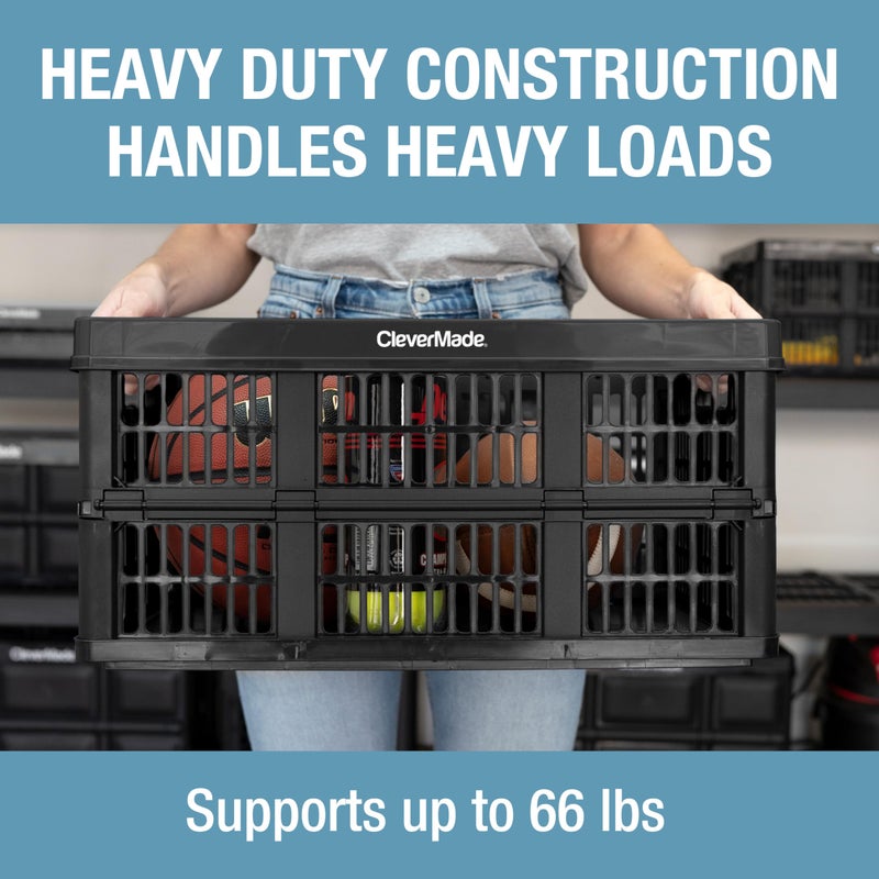 CleverMade Collapsible Utility Crates-Obsidian 3pck 45L / 11 Gal holds 66 lbs - Stackable Containers Heavy Duty Capacity Crates Space-Saving Baskets - Image 3