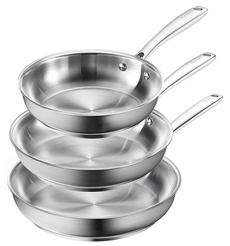 Redchef Stainless Steel Frying Pan Set, Induction Kitchen Cookware Set, Non-Toxic Uncoated Skillets for Searing & Cooking, Oven Safe Stainless Steel Cookware Set, 3-Piece (8", 9.5", 11") - Image 1