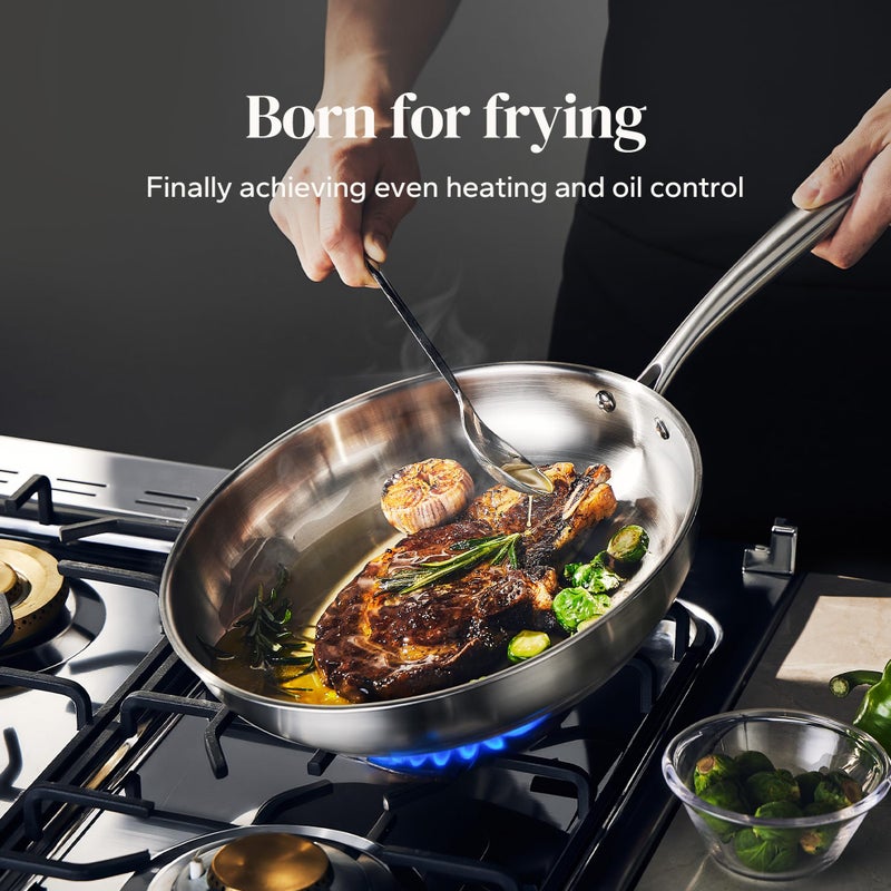 Redchef Stainless Steel Frying Pan Set, Induction Kitchen Cookware Set, Non-Toxic Uncoated Skillets for Searing & Cooking, Oven Safe Stainless Steel Cookware Set, 3-Piece (8", 9.5", 11") - Image 3