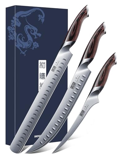 HOSHANHO Carving Knife Set 3PCS, Japanese High Carbon Steel Brisket Slicing Knife Sets with Ergonomic Pakkawood Handle, Butcher Knife Breaking Knife Boning Knife for Meat Cutting - Image 1