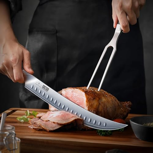 HOSHANHO Carving Knife Set 3PCS, Japanese High Carbon Steel Brisket Slicing Knife Sets with Ergonomic Pakkawood Handle, Butcher Knife Breaking Knife Boning Knife for Meat Cutting - Image 5