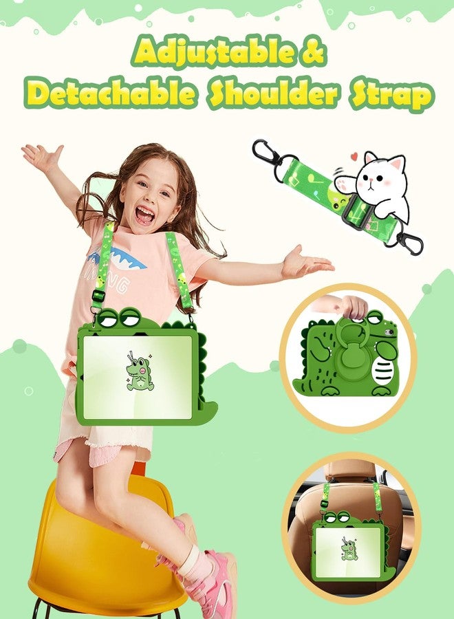 Wazzasoft for iPad 10th Generation Case 10.9 Inch Girls Cute Girls Boys Kawaii Cover Girly 3D Cartoon Women with Rotating Handle Stand & Strap Soft Silicon Green Funda for Apple iPad 10th Gen Cases - Image 3