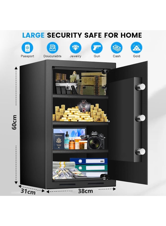 AUTOYSUR 4.1 خزنة منزلية كبيرة مكعبة مقاومة للحريق ومضادة للماء، خزنة أمان منزلية رقمية مقاومة للحريق مع حقيبة مقاومة للحريق ومفاتيح لوحة مفاتيح إلكترونية ورف قابل للإزالة، خزنة مقاومة للحريق للمستندات المنزلية والأموال والأشياء الثمينة - Image 2