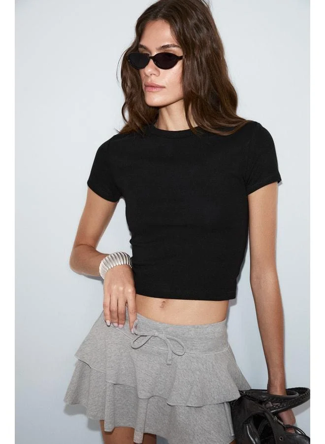 Ethiquet ZOLEN Women's Soft and Flexible Fabric Organic Cotton Short Sleeve Crop Black T-Shirt.