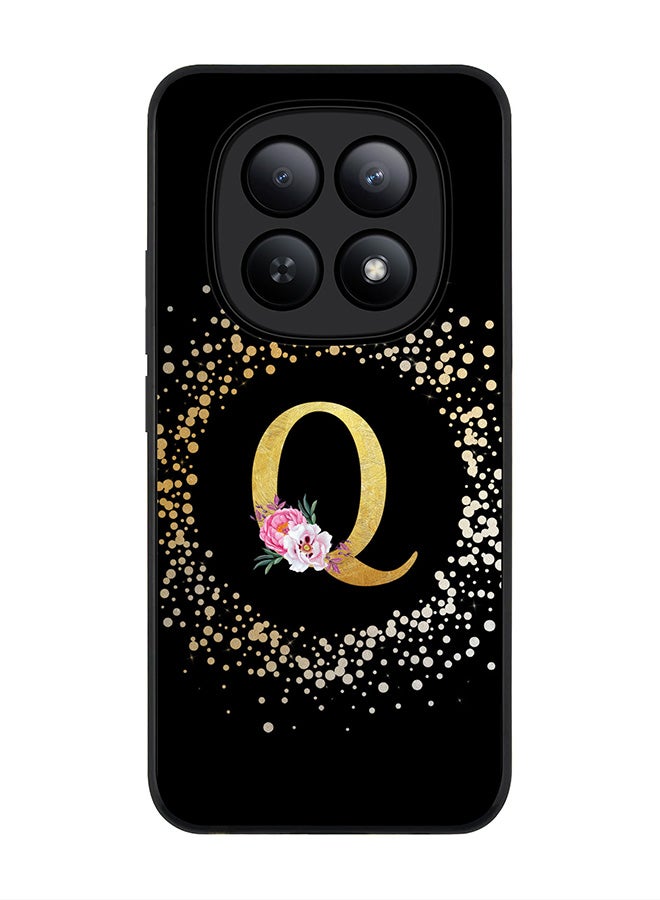 For Xiaomi Redmi Note 15 5G / Poco M8 Case,Slim fit Camera Protection, Shockproof Thin Phone cover  - Custom Monogram Floral - Q ( Black )