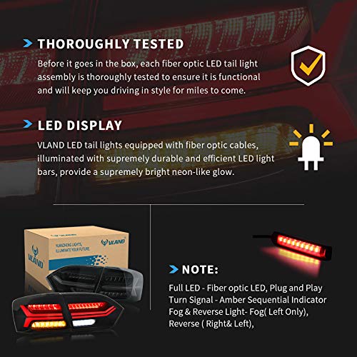 VLAND Led Tail lights Compatible with Jetta 2011-2014 Sagitar 12-14 (Not Fit GLI &Led Version), Full LED Rear Lamp Assembly w/Left Fog Light w/Sequential Smoke/Tinted - Image 4
