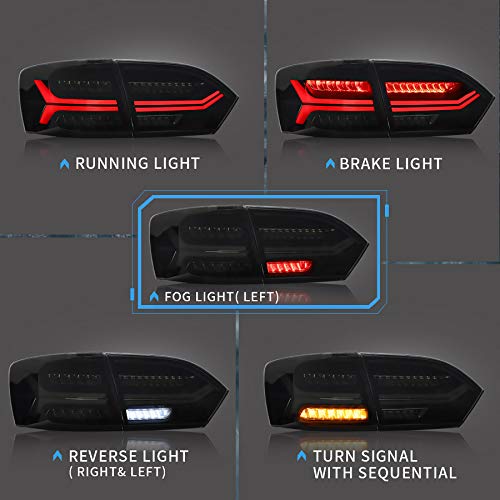 VLAND Led Tail lights Compatible with Jetta 2011-2014 Sagitar 12-14 (Not Fit GLI &Led Version), Full LED Rear Lamp Assembly w/Left Fog Light w/Sequential Smoke/Tinted - Image 3