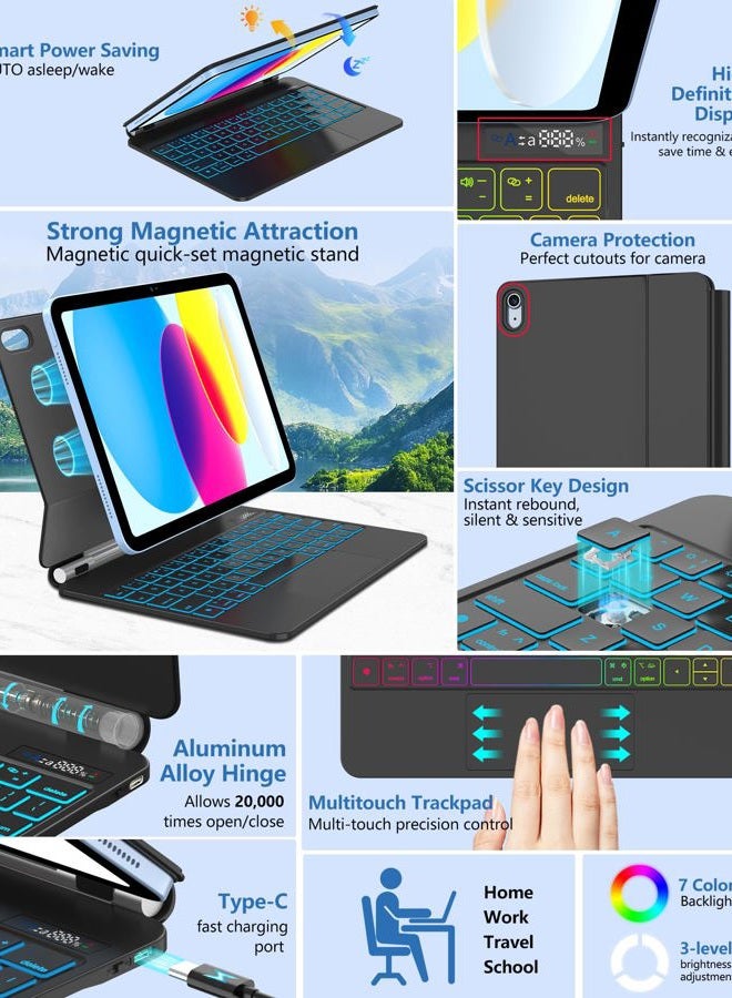 KARFUN Keyboard Case for iPad 11th (A16, 2025) & 10th Gen 10.9" (2022)–Floating Cantilever Stand with Multi-Touch Trackpad–Backlit Magic Keyboards for iPad A16 Case with Keyboard 11th/10th Gen (Black) - Image 5