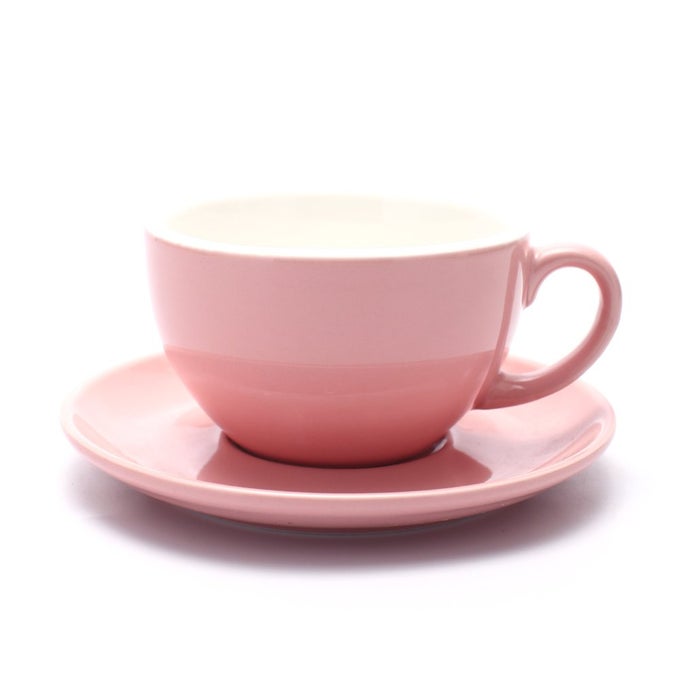 LATTE ART CUP AND SAUCER FOR LATTE CAPPUCCINO DOUBLE ESPRESSO NEW BONE CHINA MATE FOR COFFEE SHOP AND BARISTA GLOSSY PINK 105 OZ