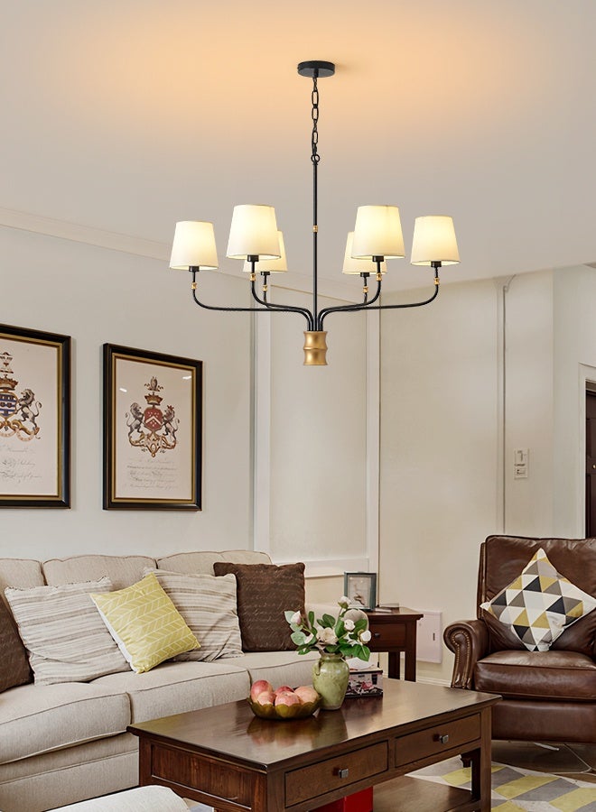 ERENYEA Modern Chandelier with 6 White Shades, Black Metal Arms, Gold Accent, Dining Room Ceiling Light Fixture - Image 2