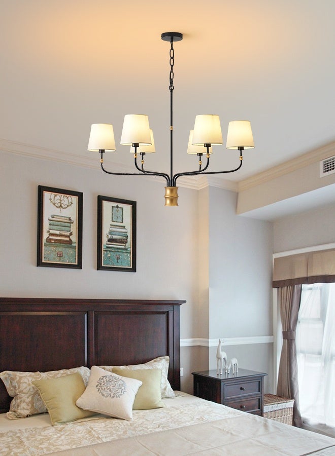 ERENYEA Modern Chandelier with 6 White Shades, Black Metal Arms, Gold Accent, Dining Room Ceiling Light Fixture - Image 4