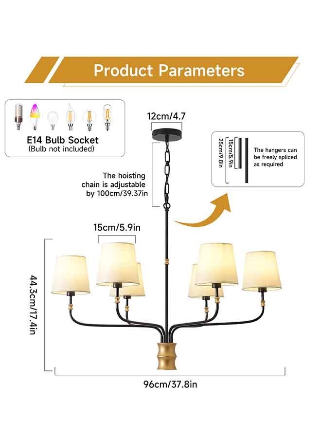 ERENYEA Modern Chandelier with 6 White Shades, Black Metal Arms, Gold Accent, Dining Room Ceiling Light Fixture - Image 5