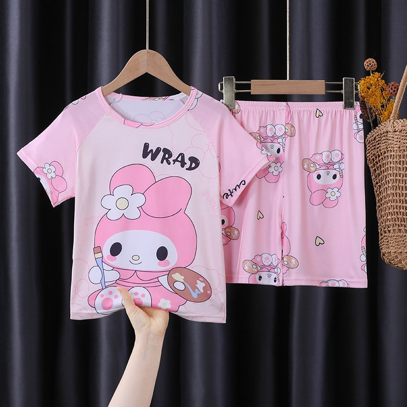 Children'S Home Clothes Set Summer Short-Sleeved Pajamas Thin Air Conditioning Clothes For Men And Women - Image 2