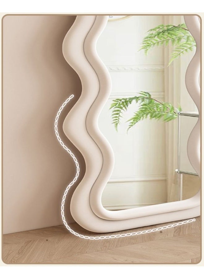 ايست من نون مرآة قائمة بطول كامل بإطار مخملي على شكل موجة، مرآة قائمة HD مدورة، مرآة لتزيين الملابس في مدخل غرفة المعيشة، L170 x W70 سم، غرفة المعيشة - Image 5