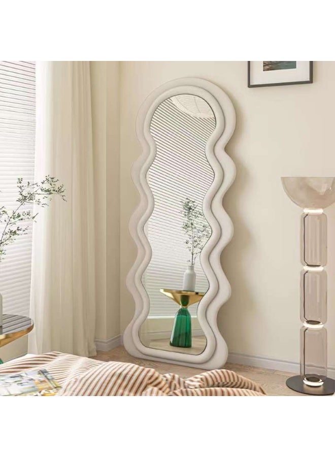 ايست من نون مرآة قائمة بطول كامل بإطار مخملي على شكل موجة، مرآة قائمة HD مدورة، مرآة لتزيين الملابس في مدخل غرفة المعيشة، L170 x W70 سم، غرفة المعيشة - Image 2
