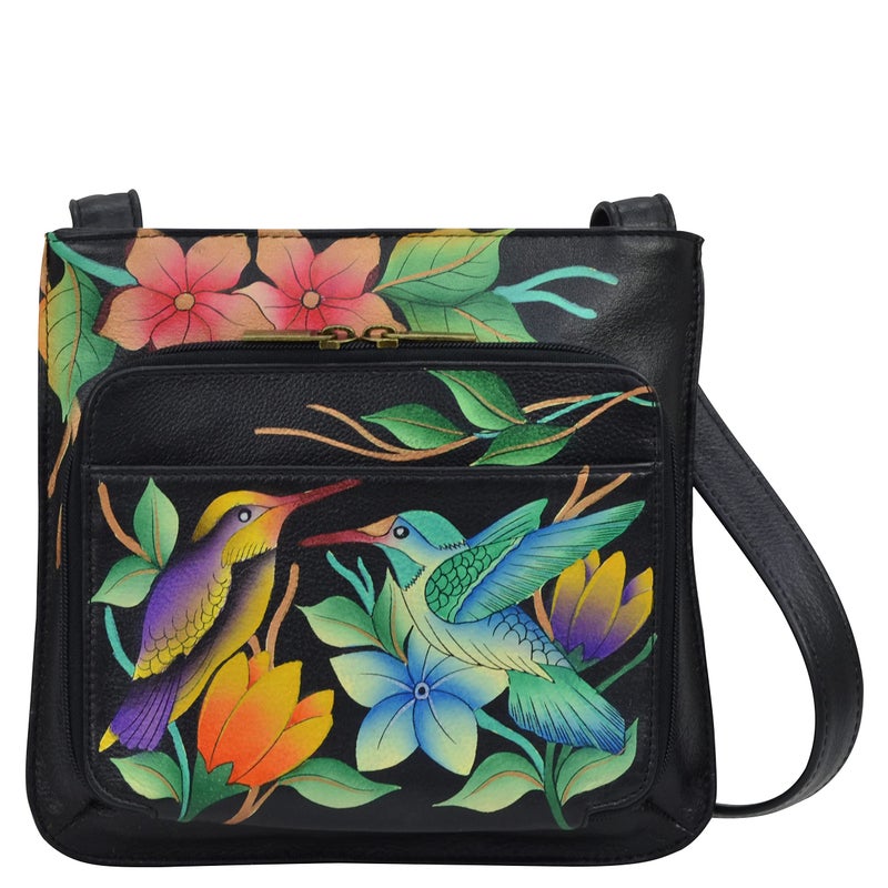Anna By Anuschka Womens Genuine Leather Slim Shoulder Organizer Birds In Paradiseblack - Image 2