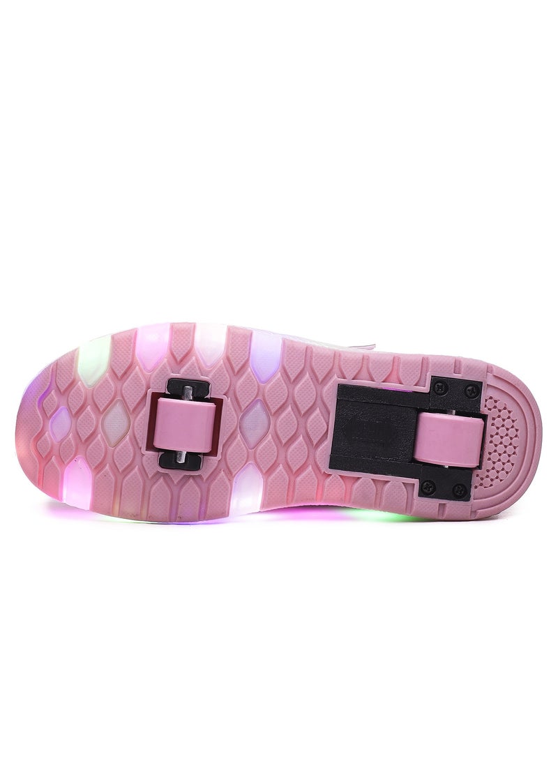 Loquat LED Flash Light Fashion Shiny Sneaker Skate Shoes With Wheels And Lightning Sole Pink - Image 3