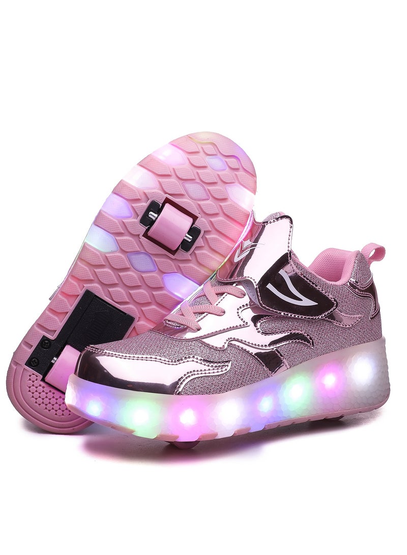 Loquat LED Flash Light Fashion Shiny Sneaker Skate Shoes With Wheels And Lightning Sole Pink - Image 2