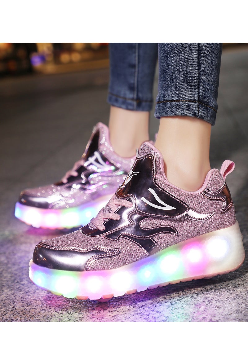 Loquat LED Flash Light Fashion Shiny Sneaker Skate Shoes With Wheels And Lightning Sole Pink - Image 5