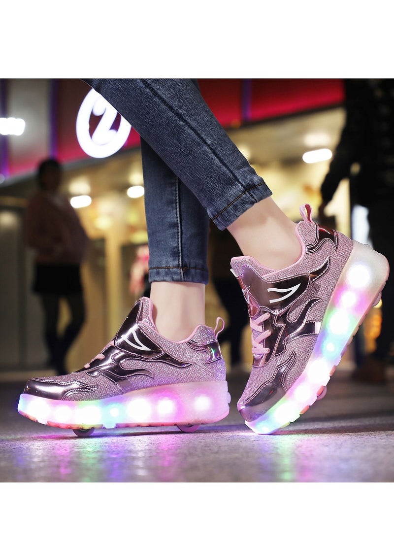 Loquat LED Flash Light Fashion Shiny Sneaker Skate Shoes With Wheels And Lightning Sole Pink - Image 4