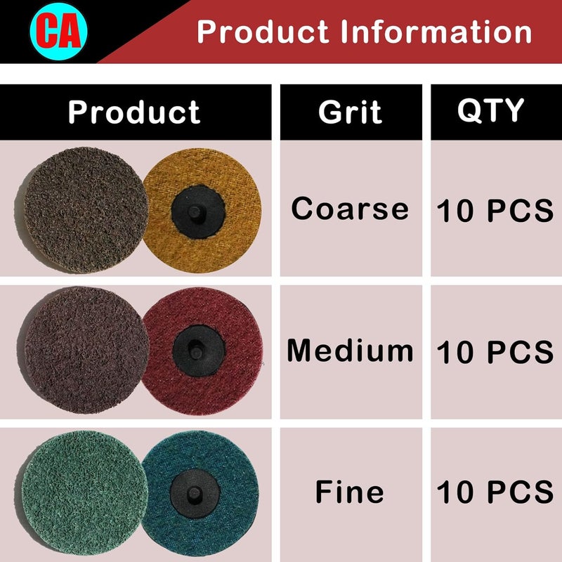 Crossarctic 31Pcs 3" Surface Conditioning Disc, Quick Change Sanding Discs with 1/4" Shank Holder for Die Grinder Prep Strip Grind Polish Finish Burr Rust Paint Removal - Image 2