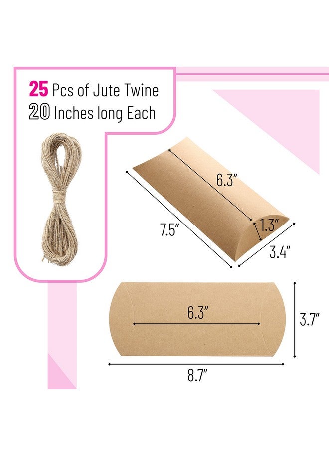 Mr. Pen صناديق وسادة كرافت 6.3X3.4X1.3 إنش 25 عبوة مع خيوط جوت صناديق هدايا كرافت صناديق ورقية للهدايا صندوق وسادة حلوى صناديق وسادة هدايا صناديق هدايا وسادة - Image 3