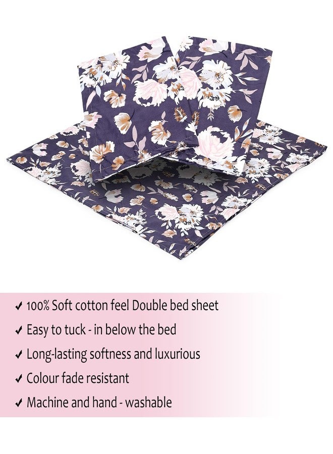 Skyla Double Bed Super King Size Bedsheet with 2 Pillow Covers|Bedsheet 108 x 108 Inch| 400 TC King Size Cotton Floral Bed Sheet Breathable|Super Soft Printed Bedsheet(Nightfall Bloom) - Image 4