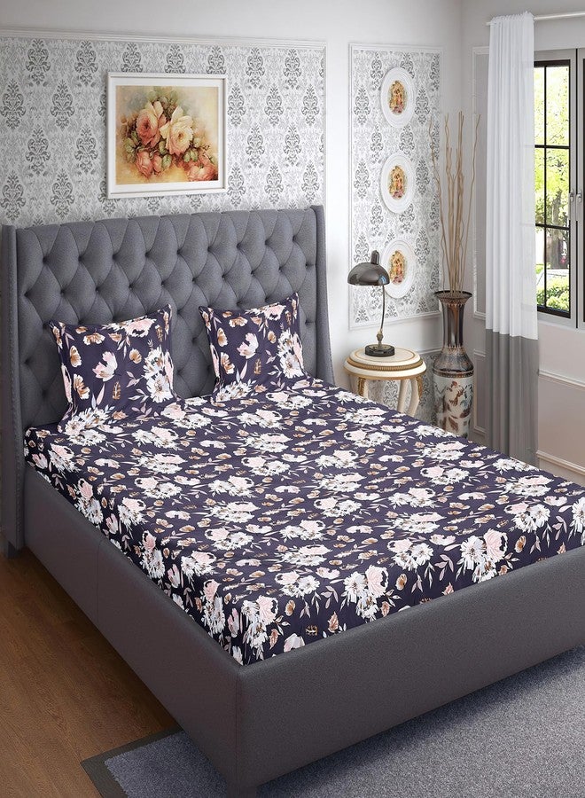 Skyla Double Bed Super King Size Bedsheet with 2 Pillow Covers|Bedsheet 108 x 108 Inch| 400 TC King Size Cotton Floral Bed Sheet Breathable|Super Soft Printed Bedsheet(Nightfall Bloom) - Image 2