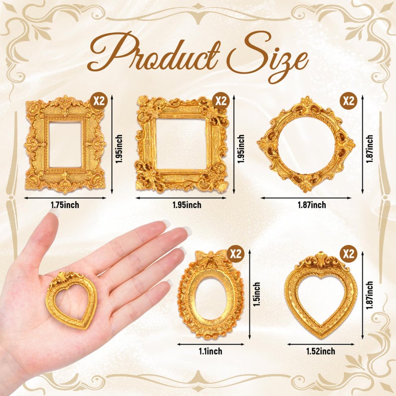 Poualss 25Pcs Vintage Resin Picture Frame Mini Antique Photo Frame DIY Small Picture Frames Mini Vintage Frame Antique Photo Frames for Jewelry Display Photography Wall Decor (25, Gold) - Image 2