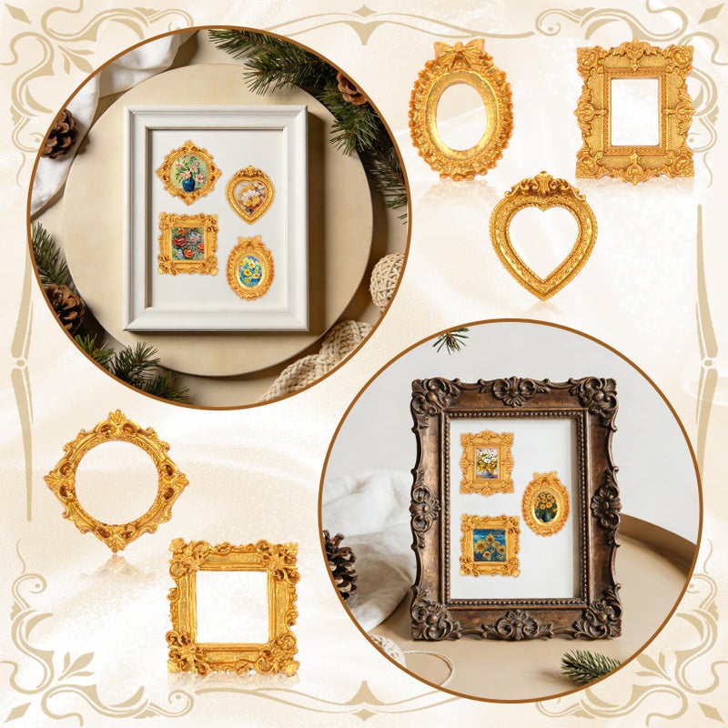 Poualss 25Pcs Vintage Resin Picture Frame Mini Antique Photo Frame DIY Small Picture Frames Mini Vintage Frame Antique Photo Frames for Jewelry Display Photography Wall Decor (25, Gold) - Image 4