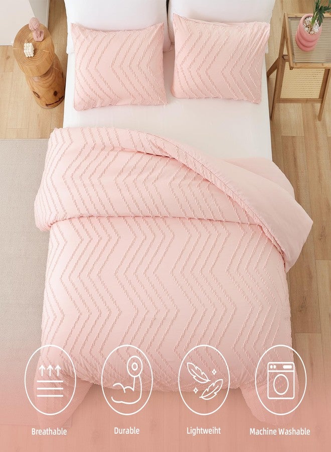 YIRDDEO Pink Comforter King Size 3Pcs, Boho Comforter Set King Pink Farmhouse Bedding Sets King, Vertical Tufted Comforter, Lightweight Neutral Blush Boho Bed Set (1 Comforter, 2 Pillowcases) - Image 3