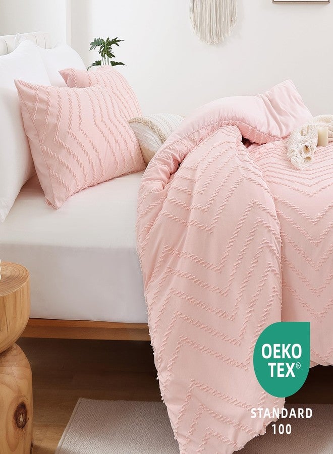 YIRDDEO Pink Comforter King Size 3Pcs, Boho Comforter Set King Pink Farmhouse Bedding Sets King, Vertical Tufted Comforter, Lightweight Neutral Blush Boho Bed Set (1 Comforter, 2 Pillowcases) - Image 2