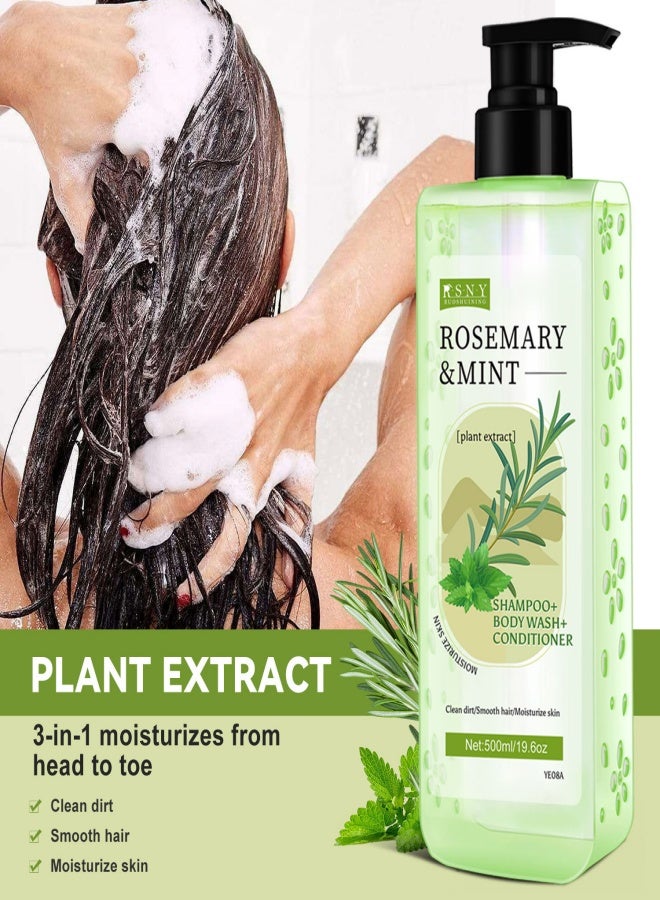 RSNY 500ml Rosemary u0026 Mint 3-in-1 Conditioner Shampoo, Rich Foaming Hair Care With Essential Oils, Shampoo, Body Wash, Enhances Shine, Plant Extract Formula - Image 3
