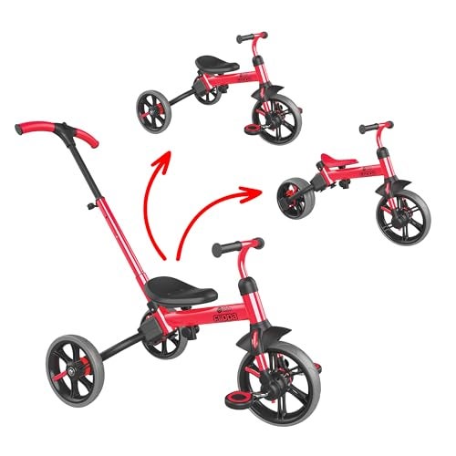 Yvolution 3 in 1 Toddler Trike Y Velo Flippa Push Tricycle Toddler Balance Bike with Parent Steering Push Handle for Boys Girls 25 Years Old - Image 1