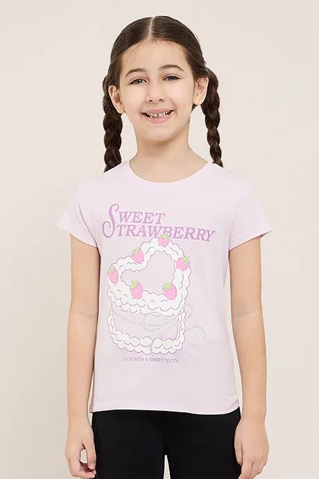 أر أند بي Printed T-Shirt with Crew Neck and Short Sleeves