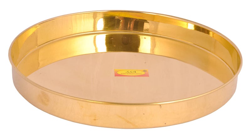 SHIV SHAKTI ARTS® Pure Brass Thali/Dinner Plate/Pooja Thali Set Serving Food Tableware, Diameter-26.5 cm Brass Dinnerware Set, for Gifting, Dinner (Set of 1) - Image 3