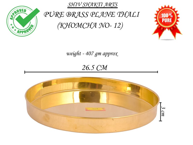 SHIV SHAKTI ARTS® Pure Brass Thali/Dinner Plate/Pooja Thali Set Serving Food Tableware, Diameter-26.5 cm Brass Dinnerware Set, for Gifting, Dinner (Set of 1) - Image 2