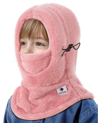 HAITHO Kids Ski Mask Balaclava for Boys Girls, 2 Size Thermal Fleece Winter Face Mask Hat for 2-12 Kids Toddler, Warm Balaclava Hood Neck Scarf for Cold Weather Skiing Cycling Daily Use-04 Pink - Image 1