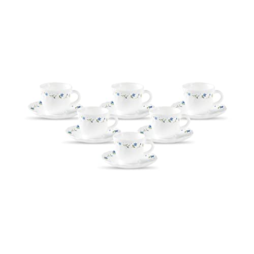 La Opala Diva, Opal Glass Crockery | Cup & Saucer Tulip Regular, Set of 12 | Twilight Bouquet, 160 ml | for Tea & Coffee | Microwave Safe | 100% Vegetarian | Extra Strong | Super Light | Super White - Image 1