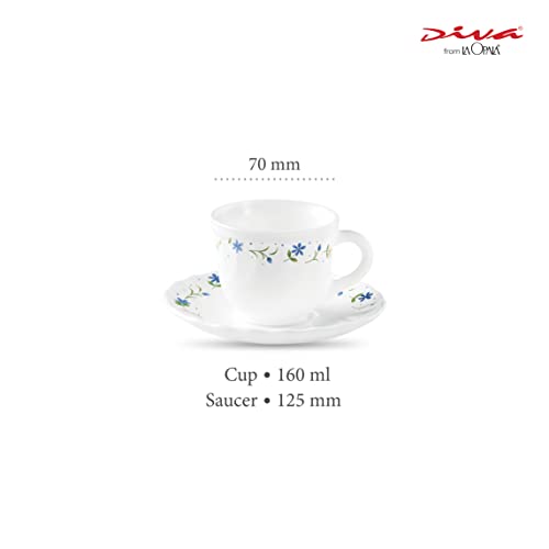 La Opala Diva, Opal Glass Crockery | Cup & Saucer Tulip Regular, Set of 12 | Twilight Bouquet, 160 ml | for Tea & Coffee | Microwave Safe | 100% Vegetarian | Extra Strong | Super Light | Super White - Image 2