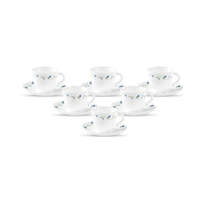 La Opala Diva, Opal Glass Crockery | Cup & Saucer Tulip Regular, Set of 12 | Twilight Bouquet, 160 ml | for Tea & Coffee | Microwave Safe | 100% Vegetarian | Extra Strong | Super Light | Super White - Image 5