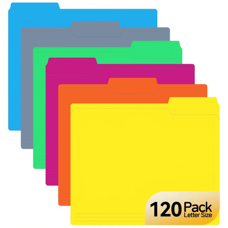 ARTFLY 120 Pack Colored File Folders, 1/3 Cut Tab Letter Size 8.5" x 11" Manila Folders, Assorted 6 Colors for School, Office Supplies, Filing Folders & Document Organization - Image 1
