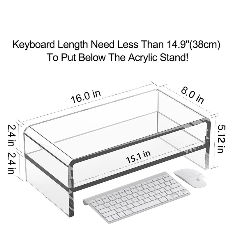 Egchi Clear Acrylic Monitor Stand Riser 2 Tier, 5.12 Inches High Clear Computer Desk Organizer Shelf for Multi Media PC Storage Laptop - Image 2